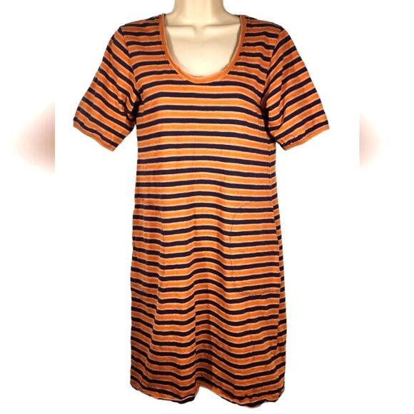 pact Dress‎ Avery Harvest Stripe Navy Blue Orange Organic Cotton Pockets Short S - Picture 6 of 16